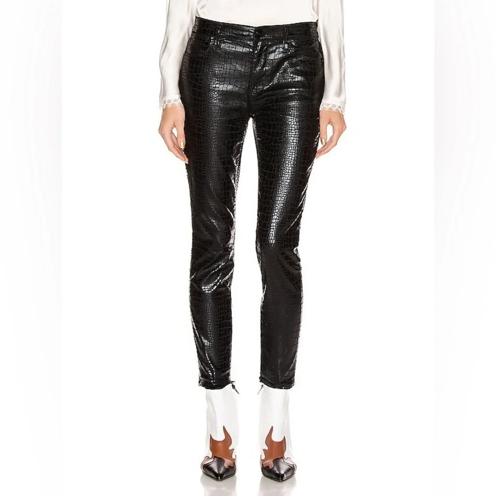 NWOT FRAME Le High Skinny Crop Jeans Noir Croc Black Coated Casual Women’s 25